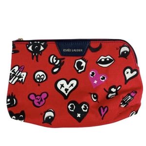 New Quentin Jones For Estee Lauder Red Heart Print Makeup Bag